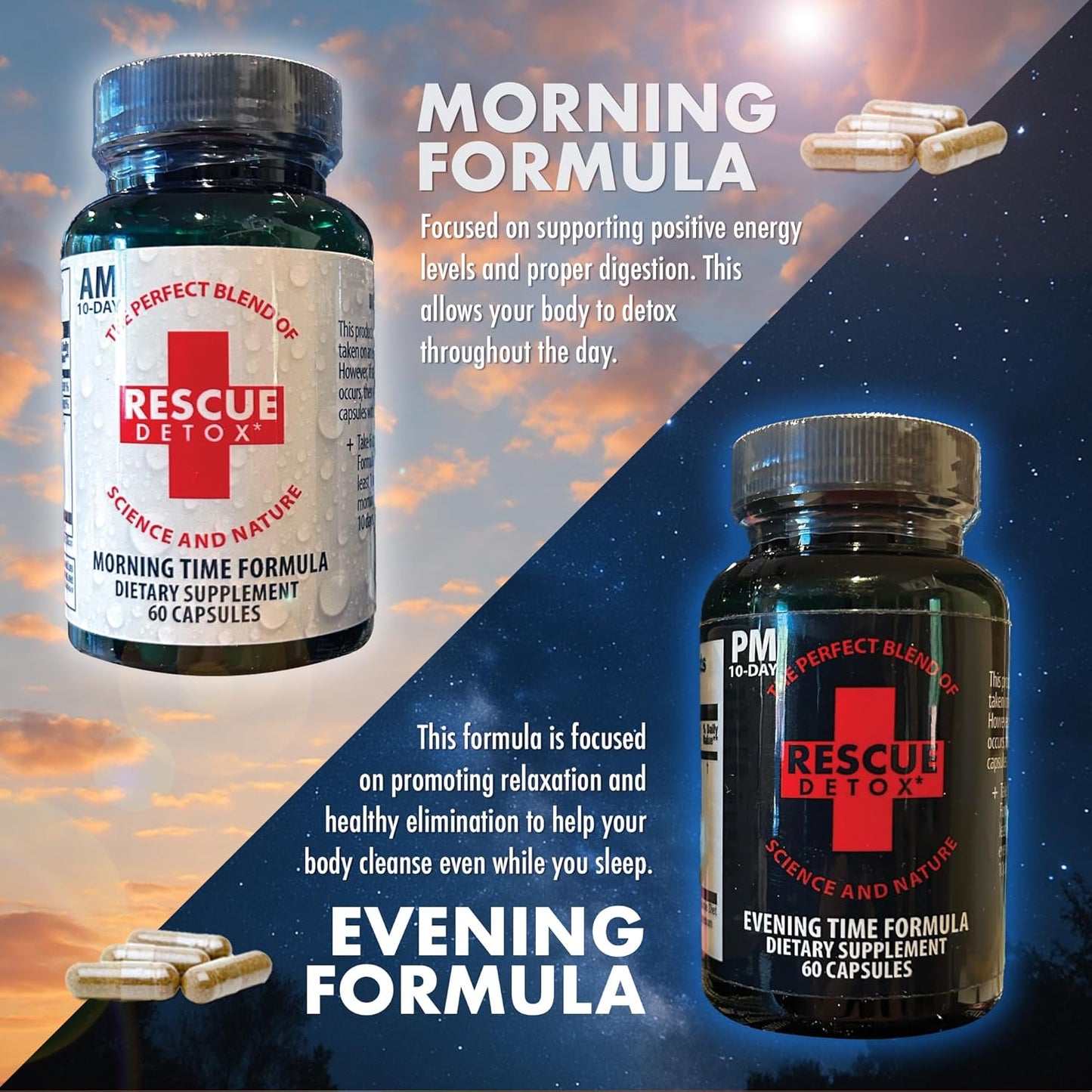 Rescue Detox 10 Day Permanent Detox Kit - 132ct Capsules | Comprehensive Full Body Cleanse with Bonus Instant ICE Caps