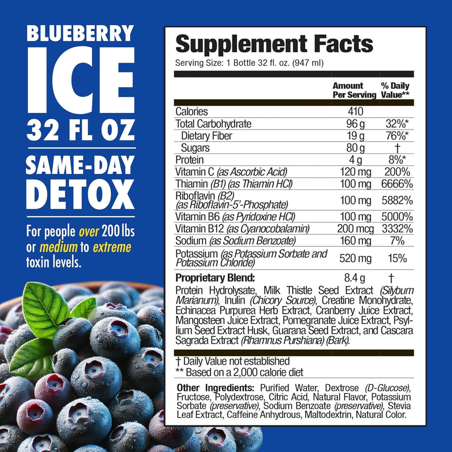 Rescue Detox ICE - Blueberry Flavor | Maximum Strength (32oz) (32oz, Blueberry)