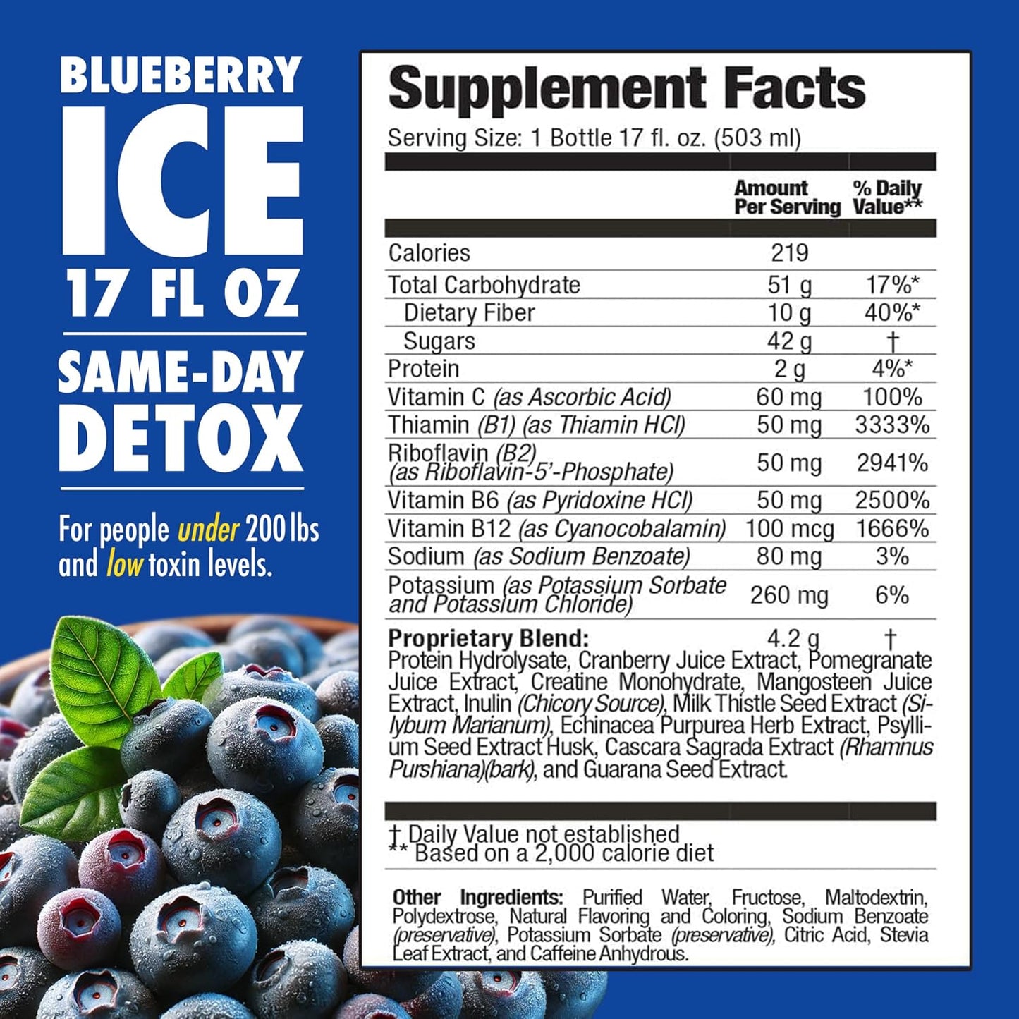 Rescue Detox ICE - Blueberry Flavor | Maximum Strength (32oz) (17oz, Blueberry)