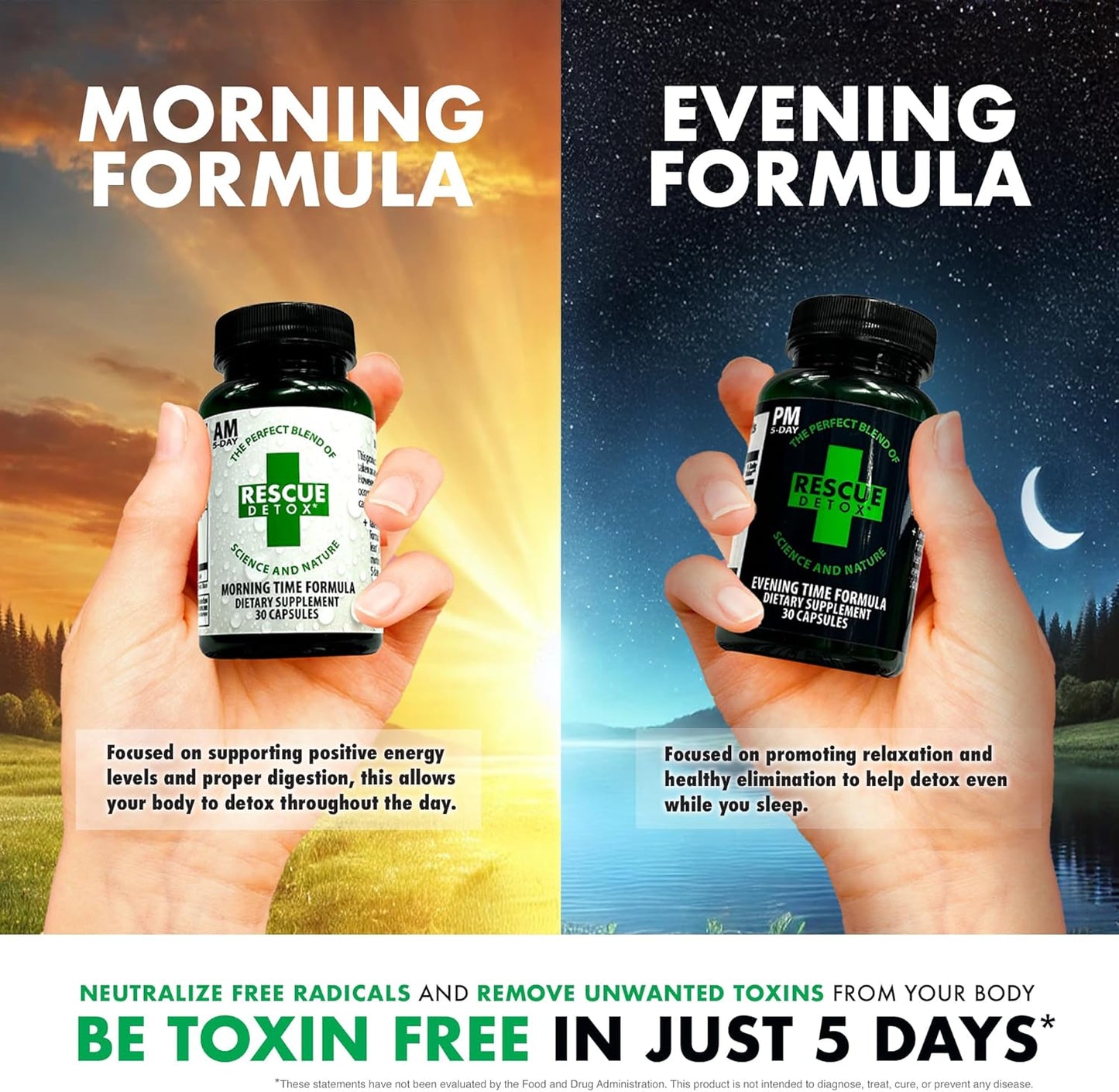 Rescue Detox 5 Day Permanent Detox Kit - 72ct Capsules | Comprehensive Full Body Cleanse with Bonus Instant ICE Caps