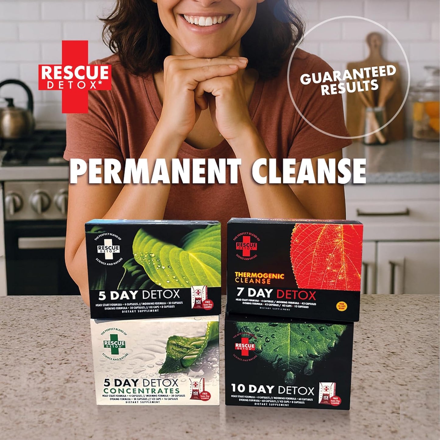 Rescue Detox 10 Day Permanent Detox Kit - 132ct Capsules | Comprehensive Full Body Cleanse with Bonus Instant ICE Caps